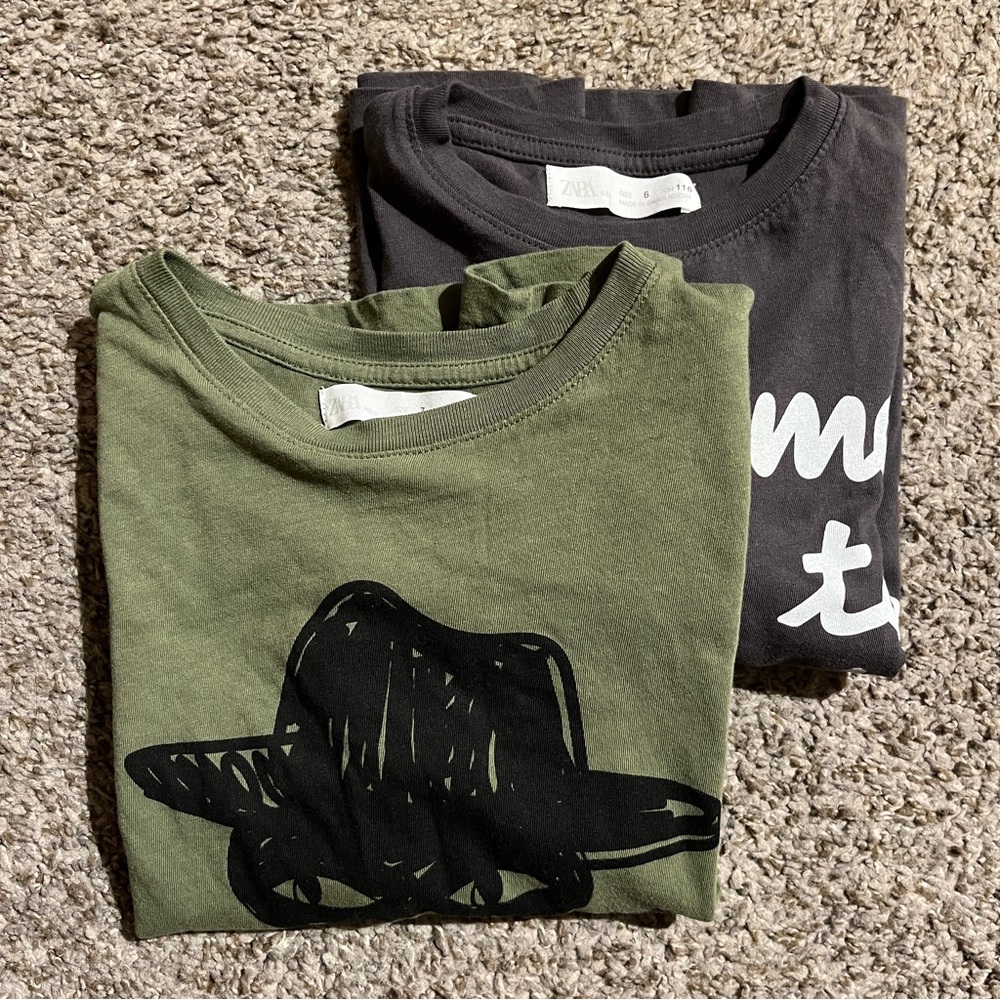Bundle  ZARA long sleeves Tshirt for boys size 6(Gray) and 7(Green)